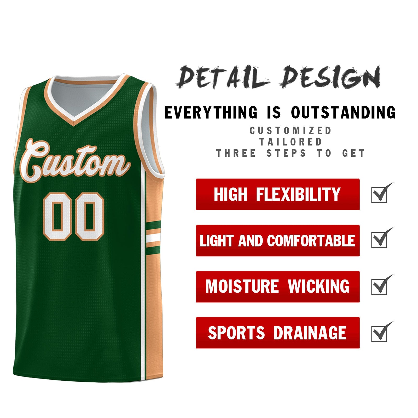 Custom Youth Basketball Jersey - Green Buckskin Brown Two-Tone Classic Varsity Uniform