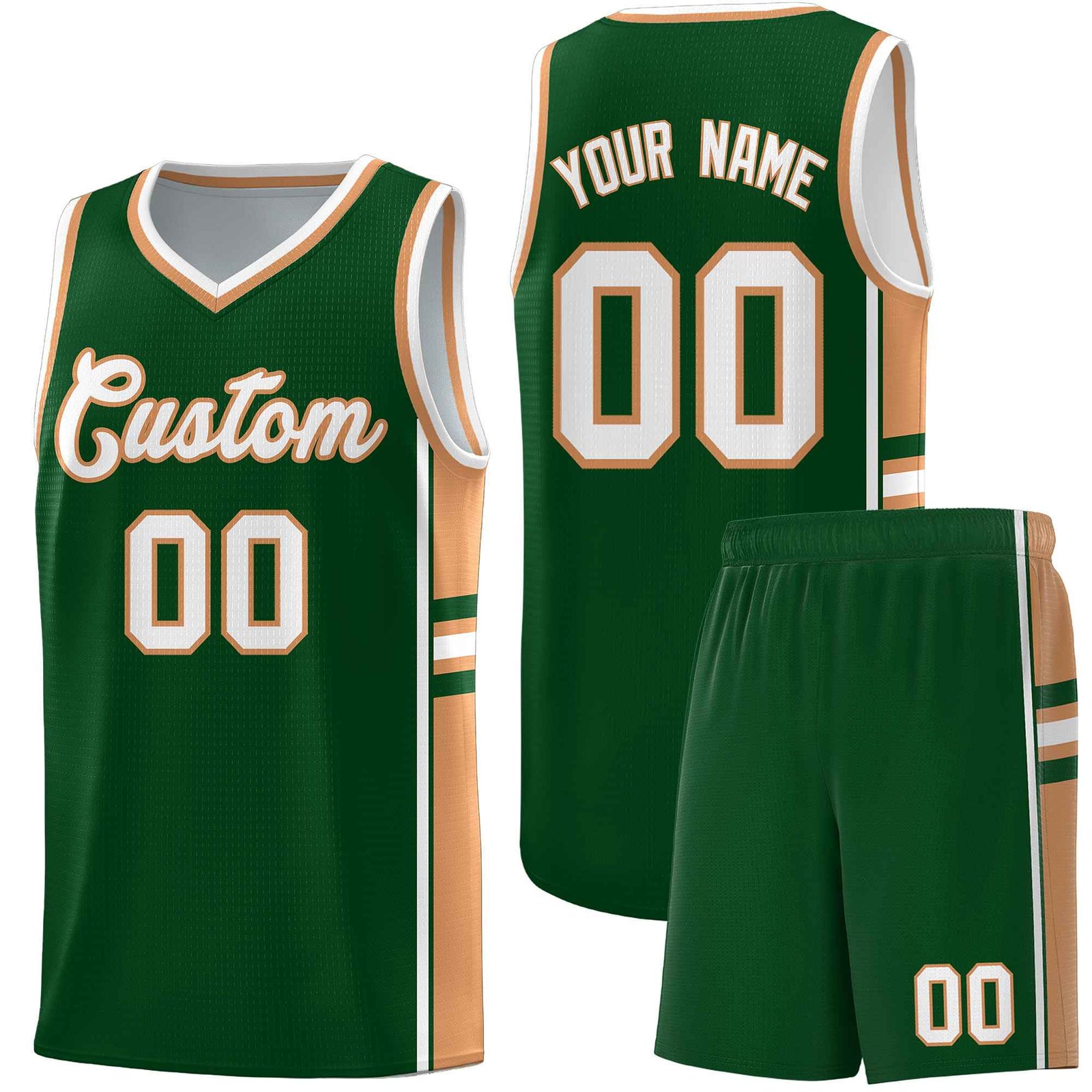 Custom Youth Basketball Jersey - Green Buckskin Brown Two-Tone Classic Varsity Uniform