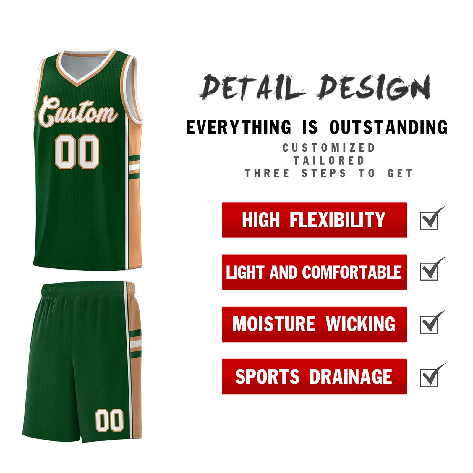 Custom Youth Basketball Jersey - Green Buckskin Brown Two-Tone Classic Varsity Uniform