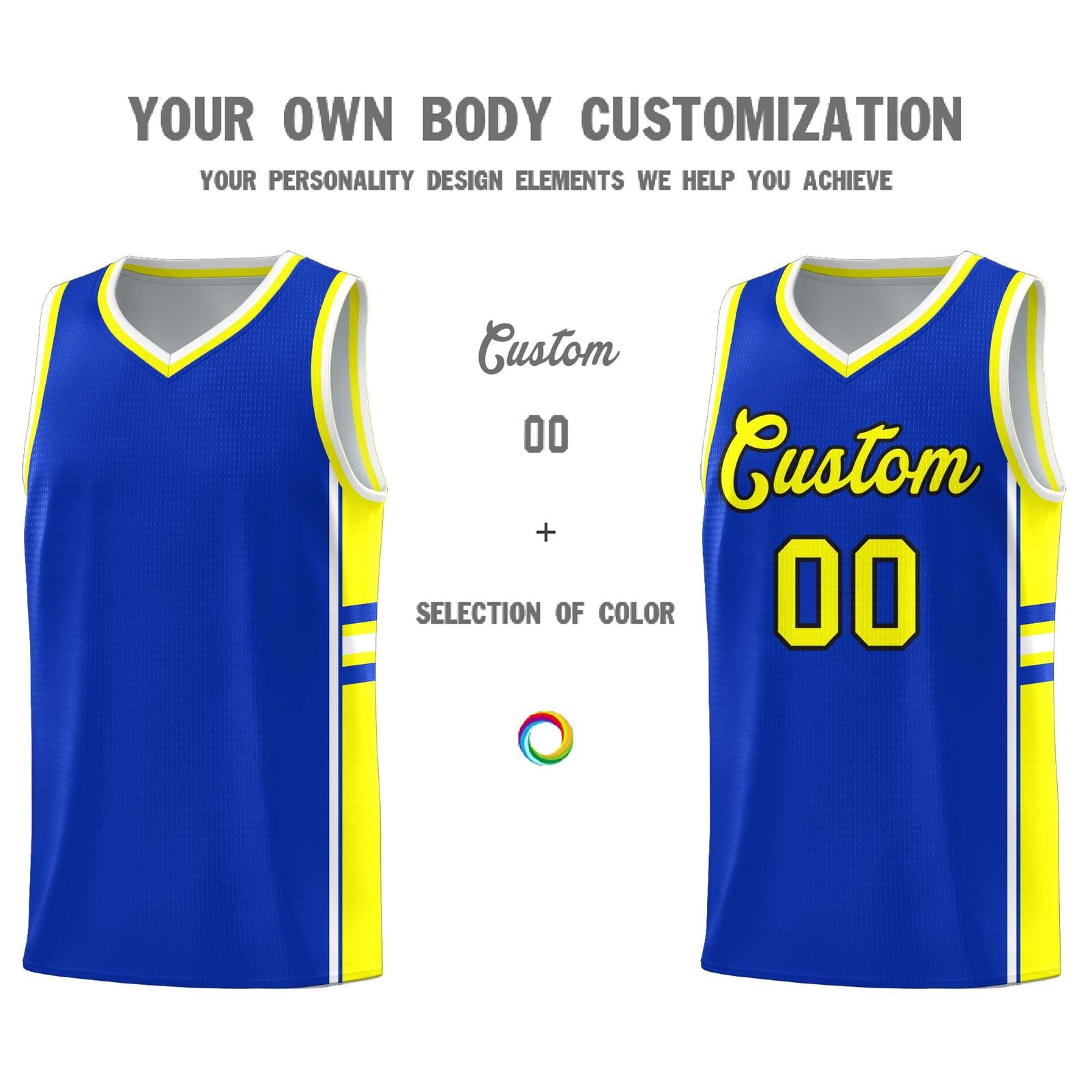 Custom Youth Basketball Jersey - Royal Fluorescent Yellow Two-Tone Classic Varsity Uniform