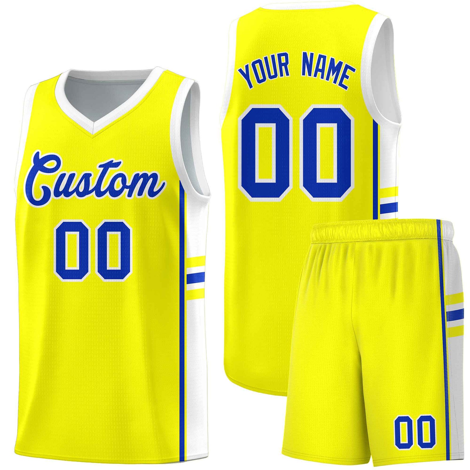 Custom Youth Basketball Jersey - Fluorescent Yellow White Two-Tone Classic Varsity Uniform