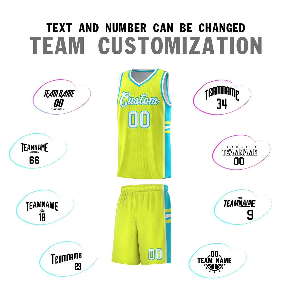 Custom Youth Basketball Jersey - Fluorescent Green Sky Blue Two-Tone Classic Varsity Uniform