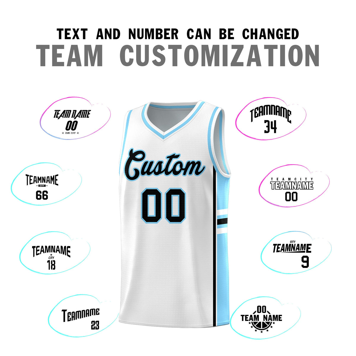Custom Youth Basketball Jersey - White Light Blue Two-Tone Varsity Jersey Set