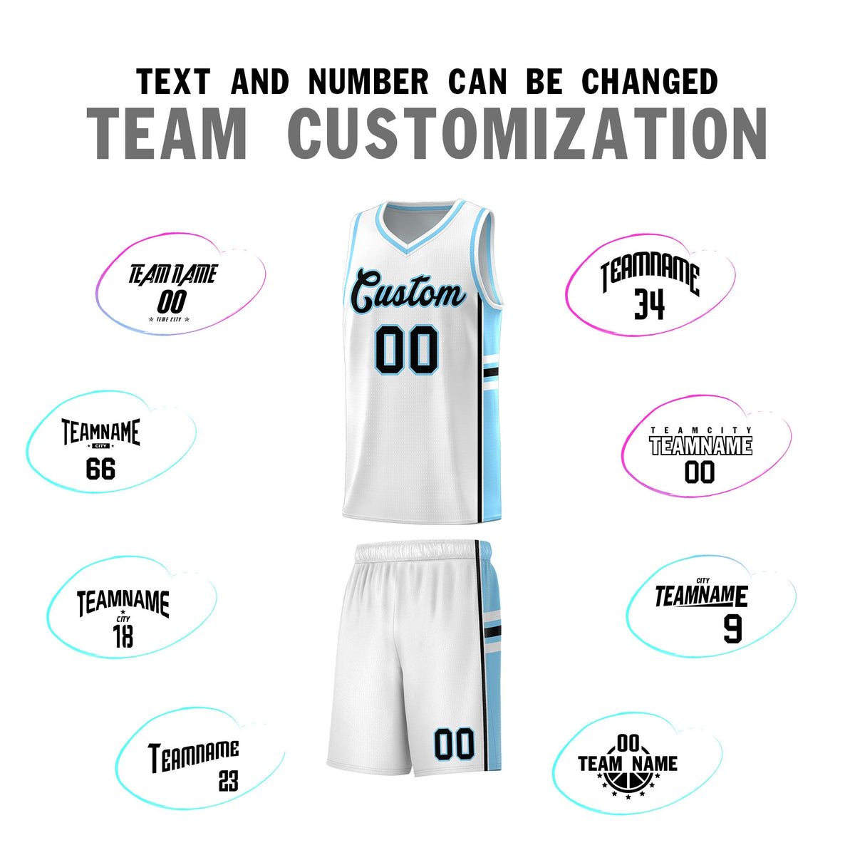 Custom Youth Basketball Jersey - White Light Blue Two-Tone Varsity Jersey Set