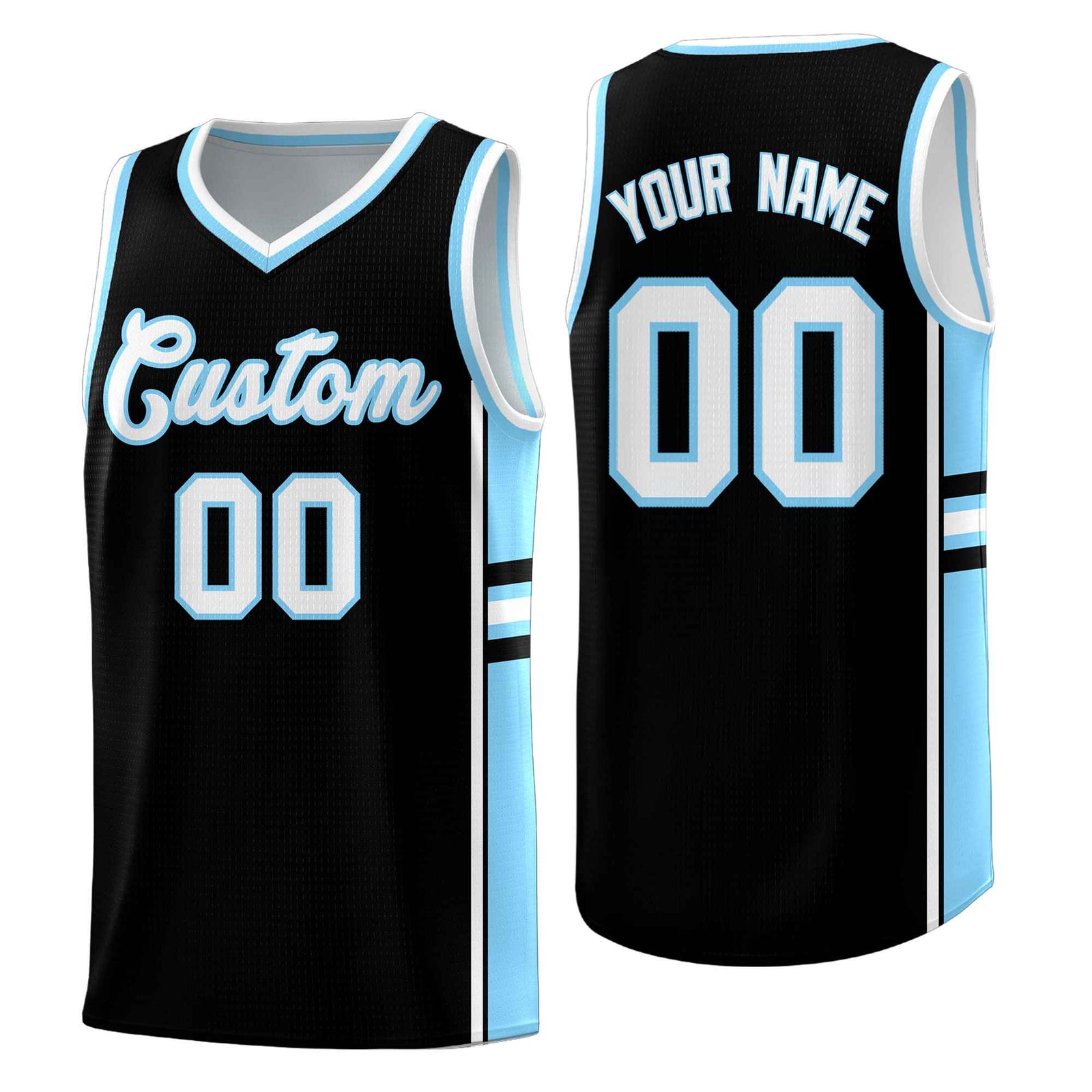 Custom Youth Basketball Jersey - Black Light Blue Two-Tone Classic Varsity Uniform