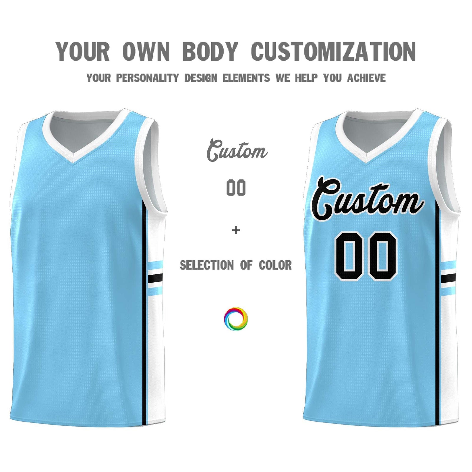 Custom Youth Basketball Jersey - Light Blue White Personalized Varsity Two-Tone Uniform