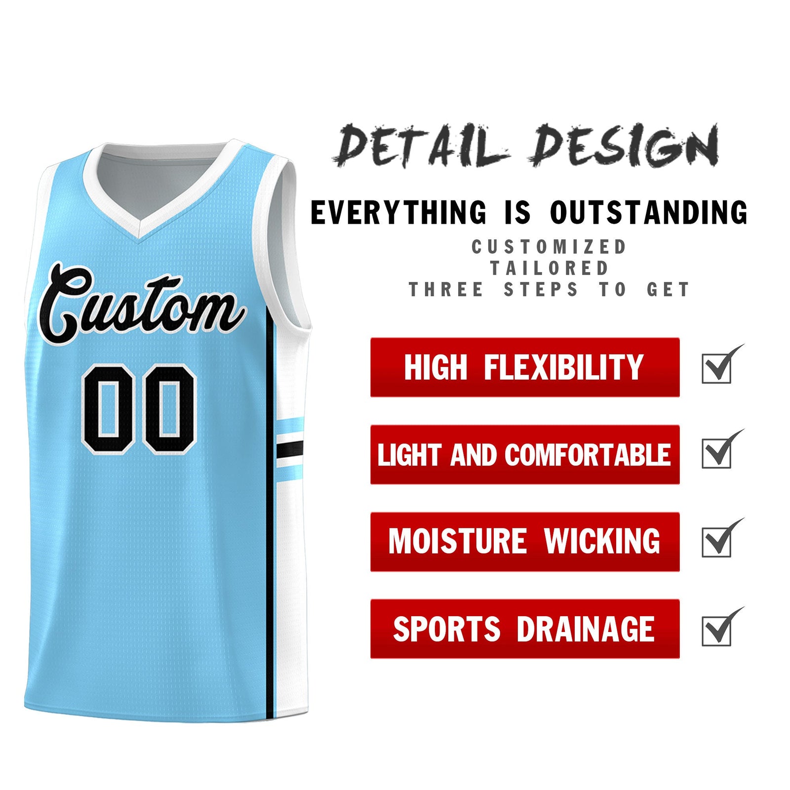 Custom Youth Basketball Jersey - Light Blue White Personalized Varsity Two-Tone Uniform