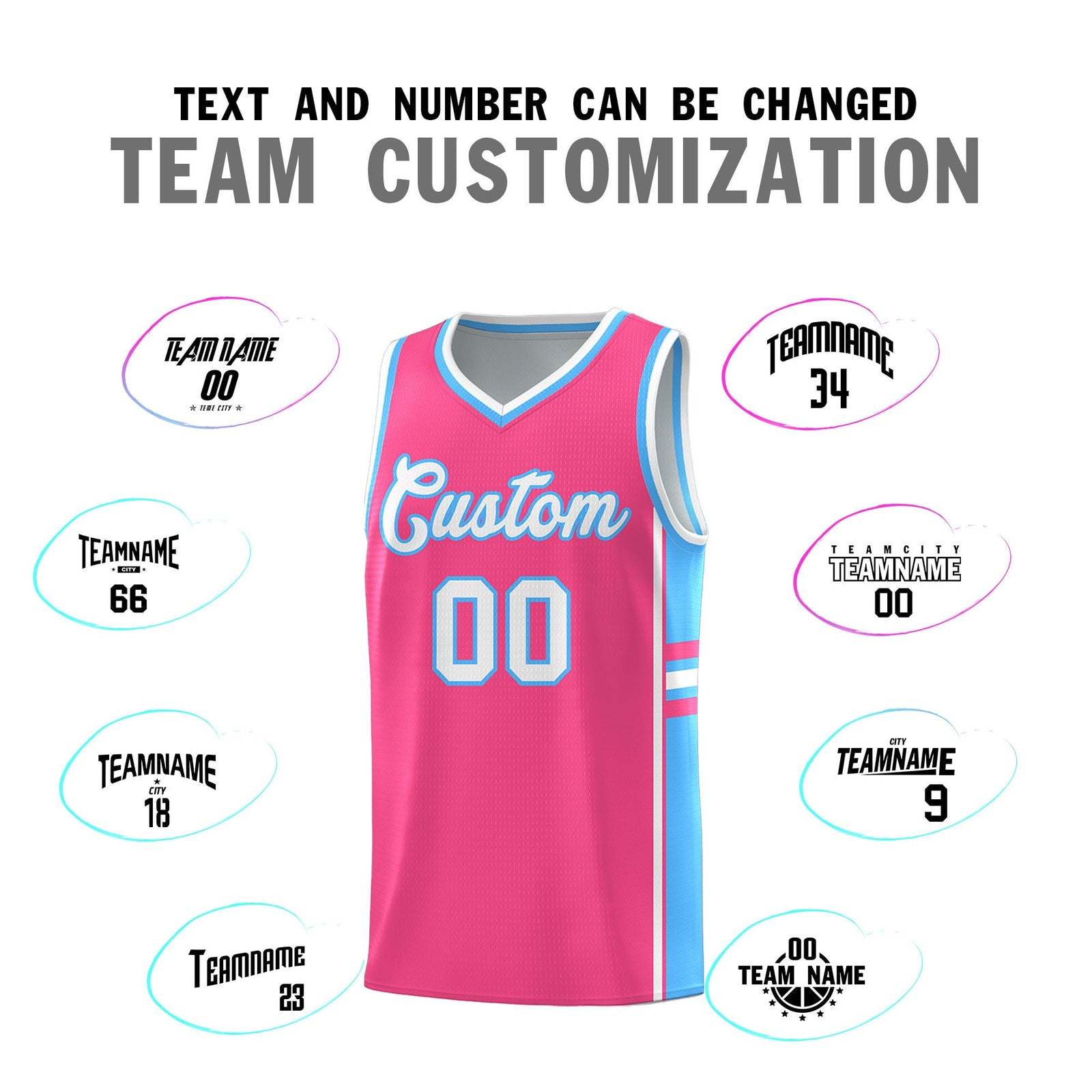 Custom Youth Basketball Jersey - Pink Powder Blue Two-Tone Classic Varsity Uniform