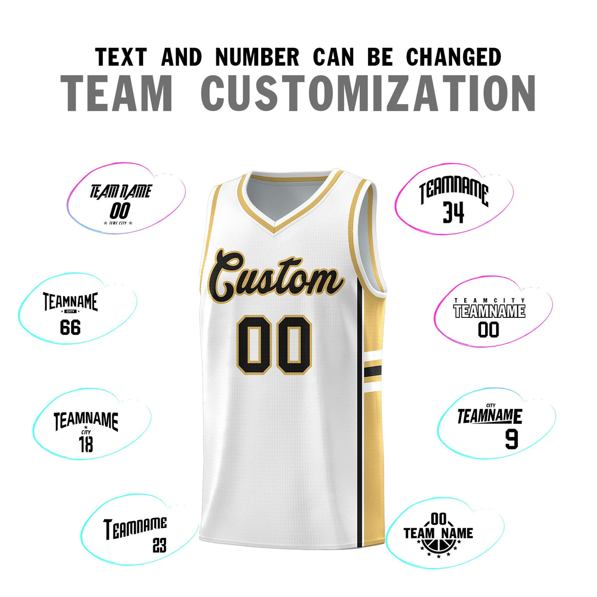 Custom Youth Basketball Jersey - White Old Gold Two-Tone Varsity Jersey Set