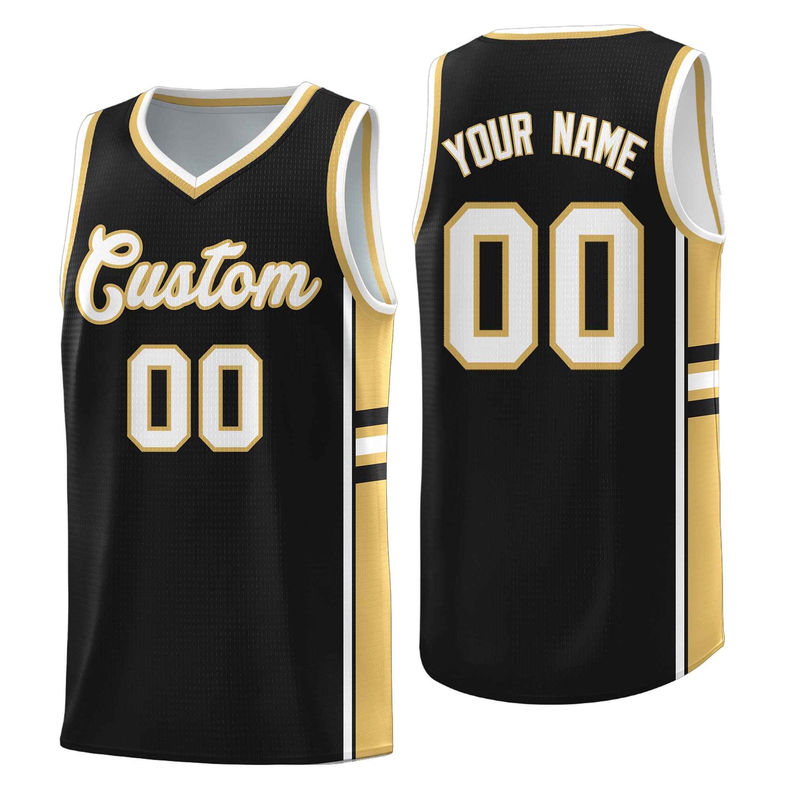 Custom Youth Basketball Jersey - Black Old Gold Two-Tone Classic Varsity Uniform