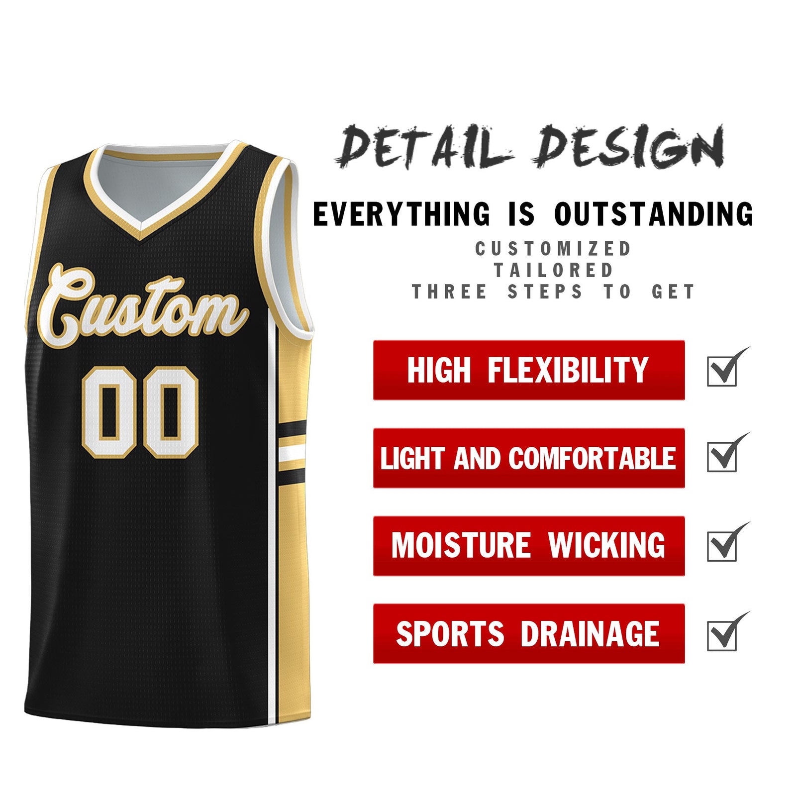 Custom Youth Basketball Jersey - Black Old Gold Two-Tone Classic Varsity Uniform