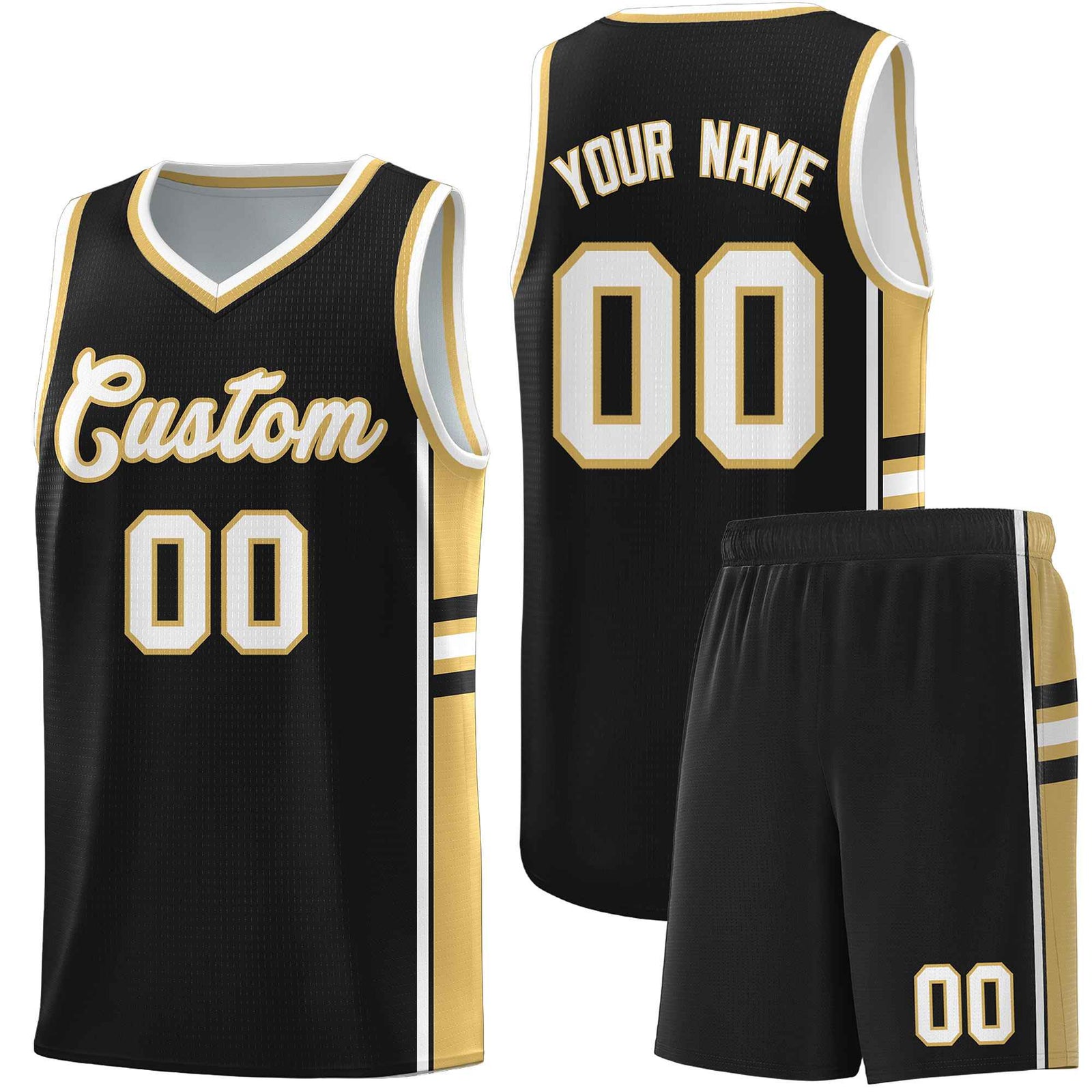 Custom Youth Basketball Jersey - Black Old Gold Two-Tone Classic Varsity Uniform