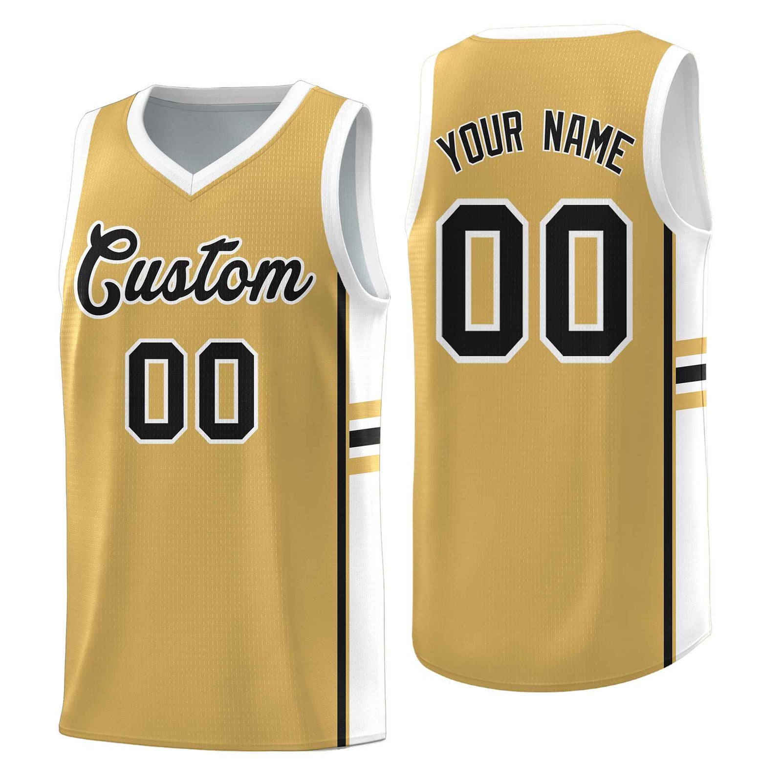 Custom Youth Basketball Jersey - Old Gold White Personalized Varsity Two-Tone Uniform