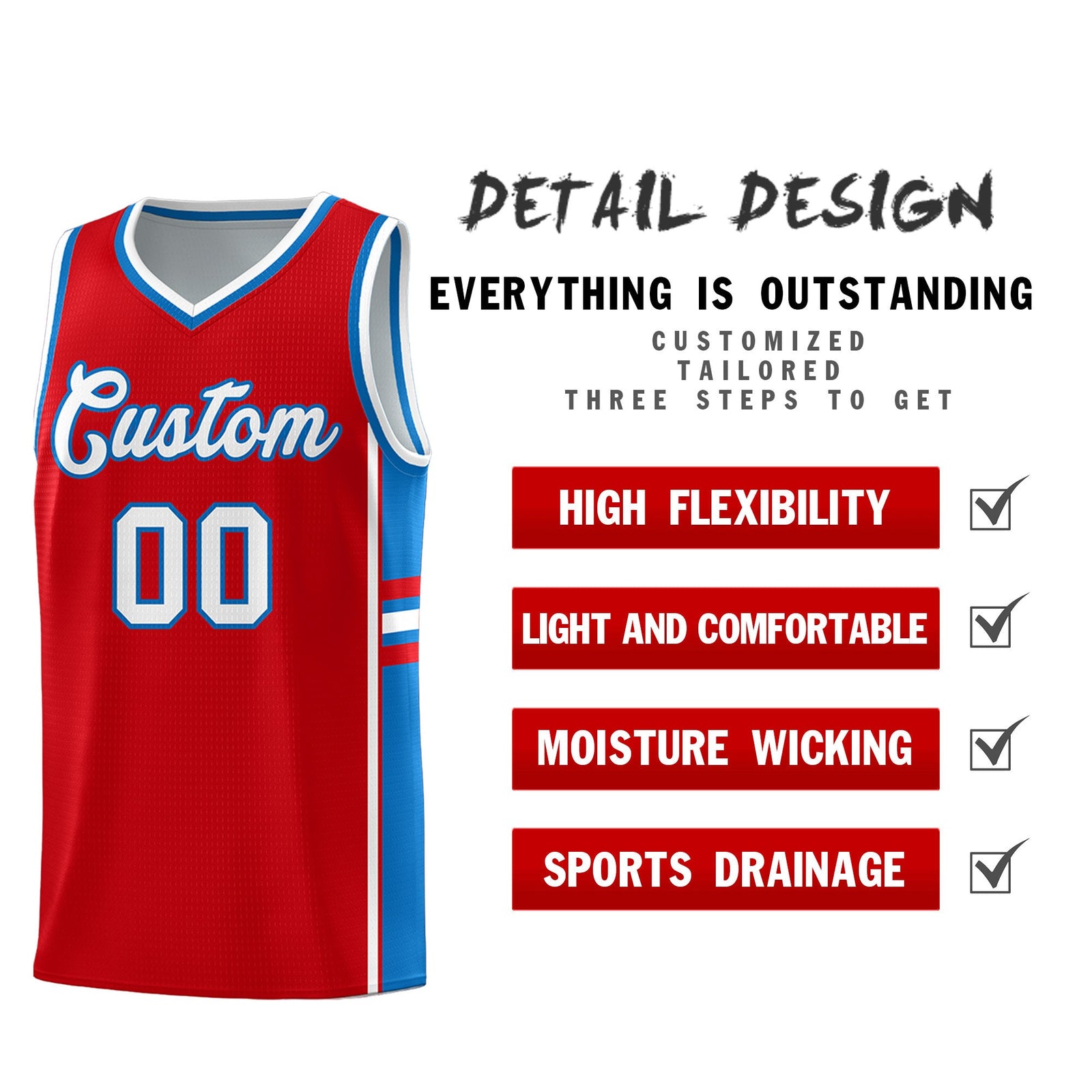 Custom Youth Basketball Jersey - Red Royal Two-Tone Classic Varsity Uniform