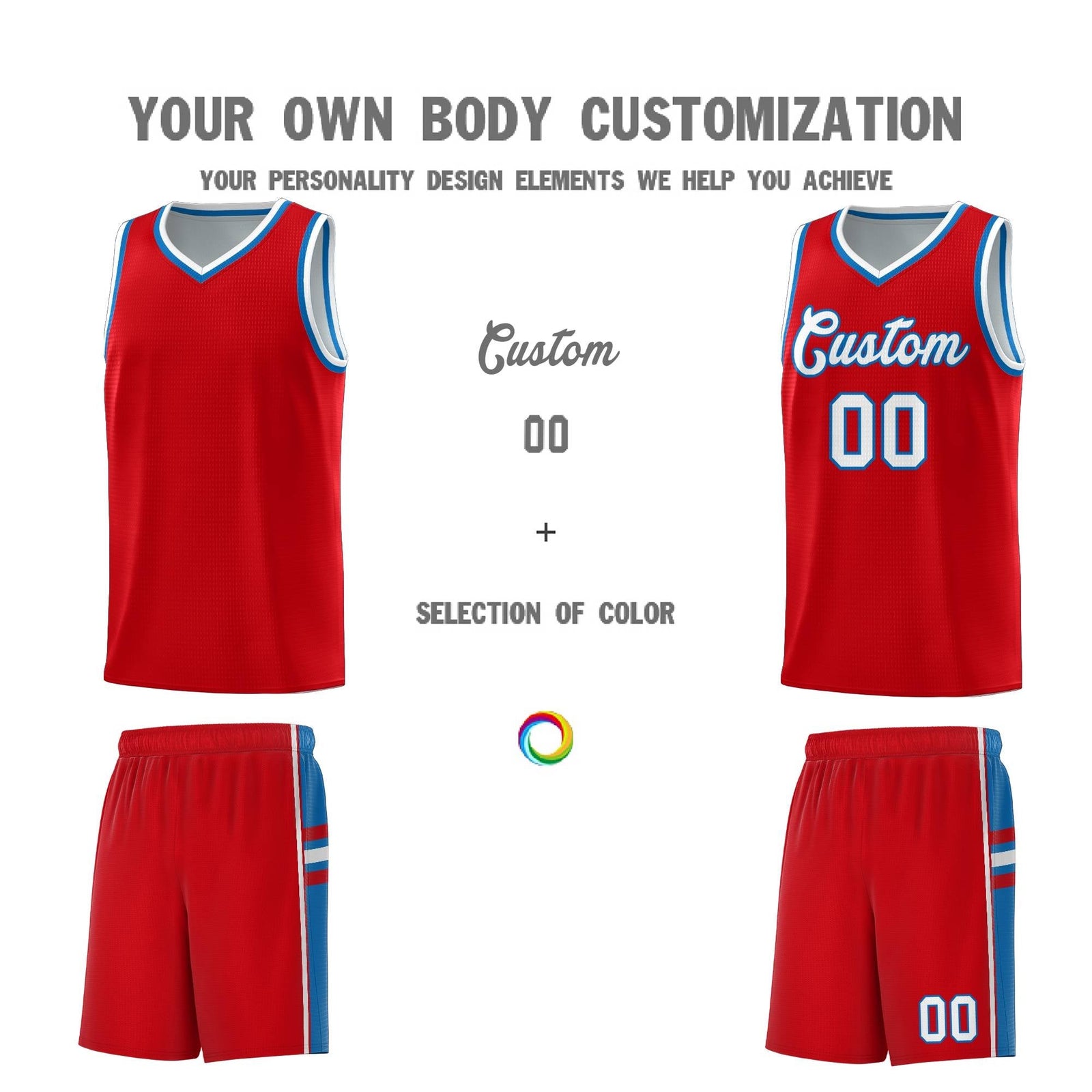 Custom Youth Basketball Jersey - Red Royal Two-Tone Classic Varsity Uniform