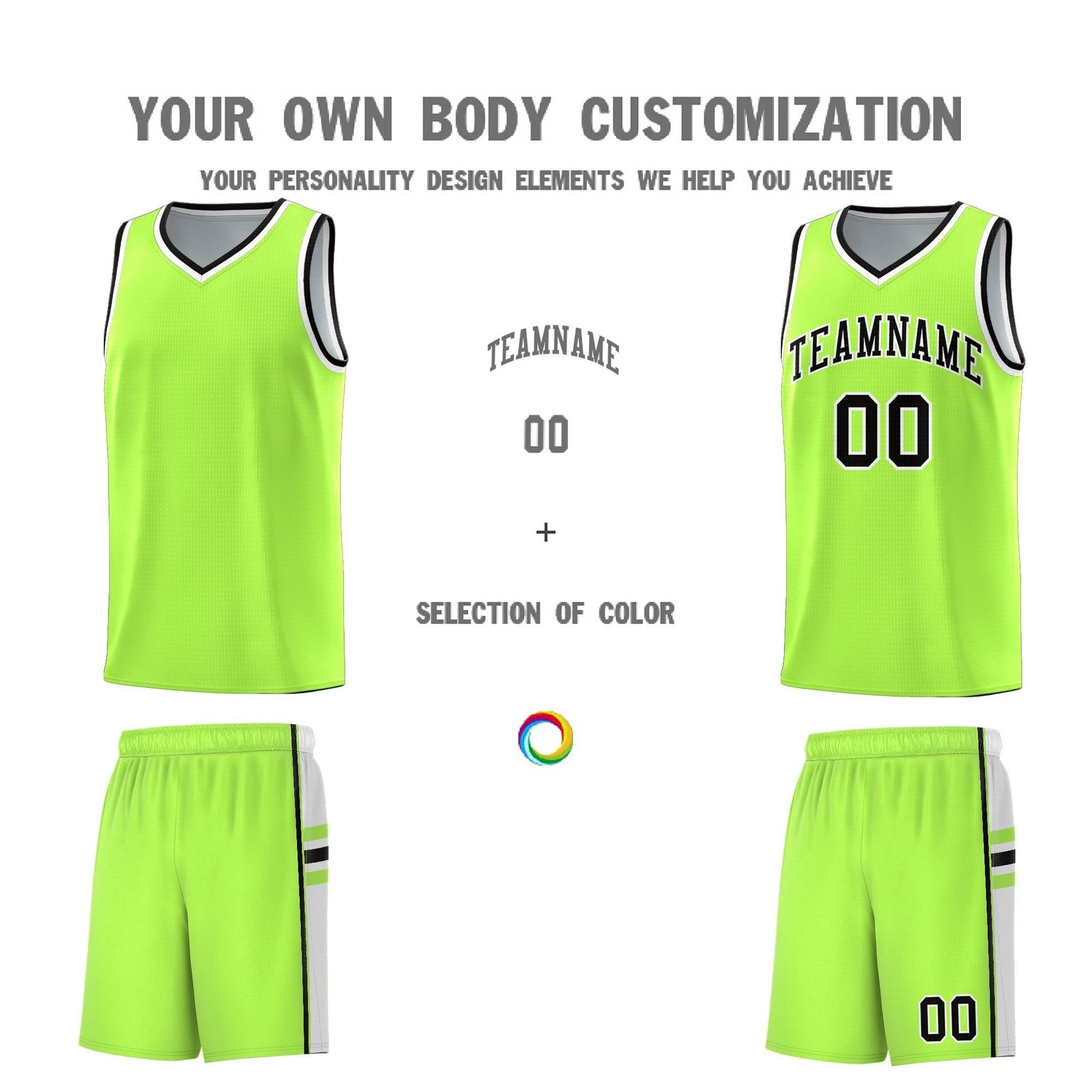 Custom Youth Basketball Jersey - Fluorescent Green White Two-Tone Varsity Jersey Set