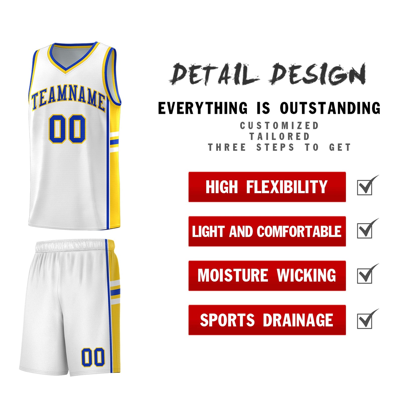 Custom Youth Basketball Jersey - White Gold Personalized Varsity Two-Tone Uniform