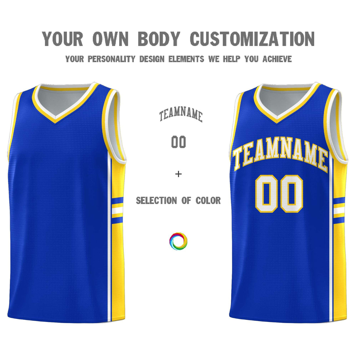 Custom Youth Basketball Jersey - Royal Gold Two-Tone Varsity Jersey Set