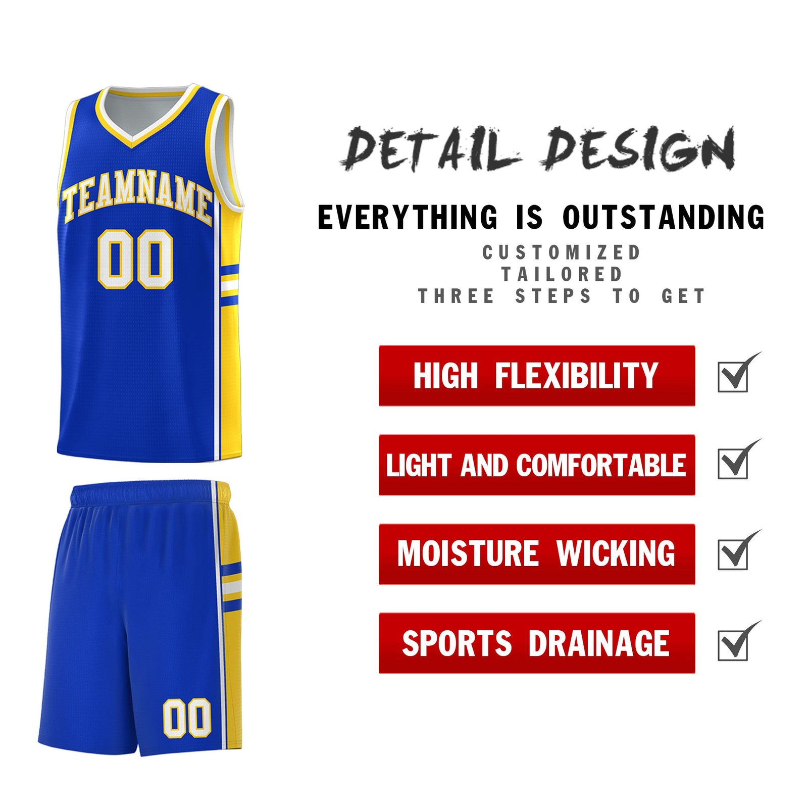 Custom Youth Basketball Jersey - Royal Gold Two-Tone Varsity Jersey Set