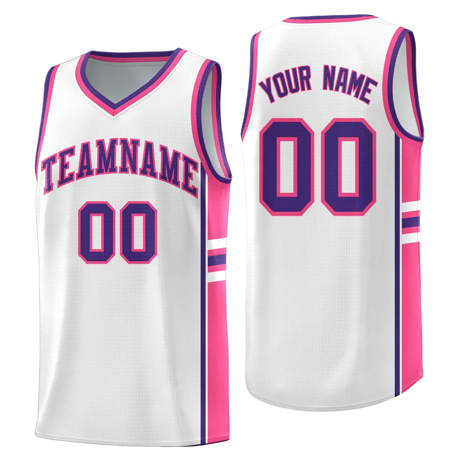 Custom Youth Basketball Jersey - White Pink Personalized Varsity Two-Tone Uniform