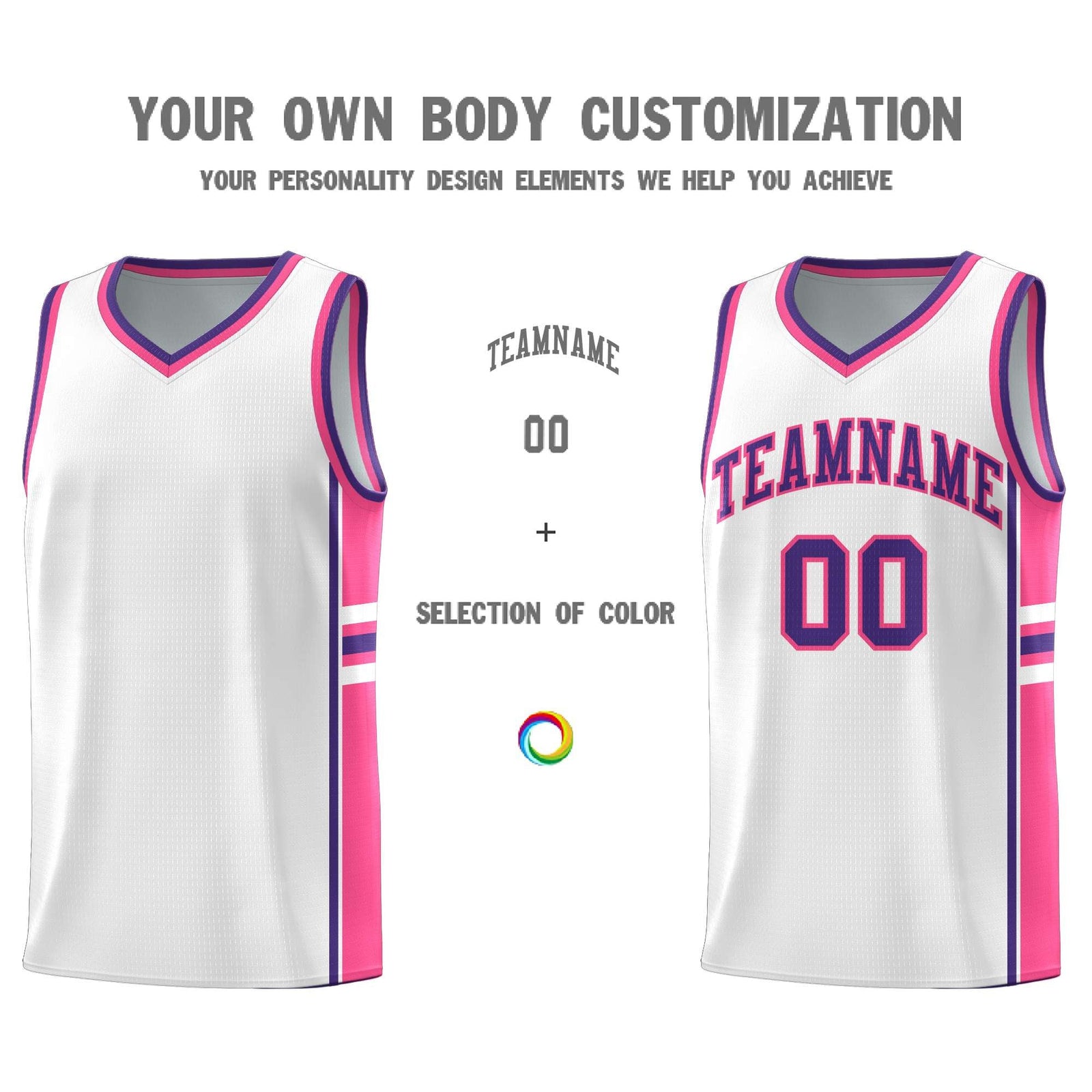 Custom Youth Basketball Jersey - White Pink Personalized Varsity Two-Tone Uniform