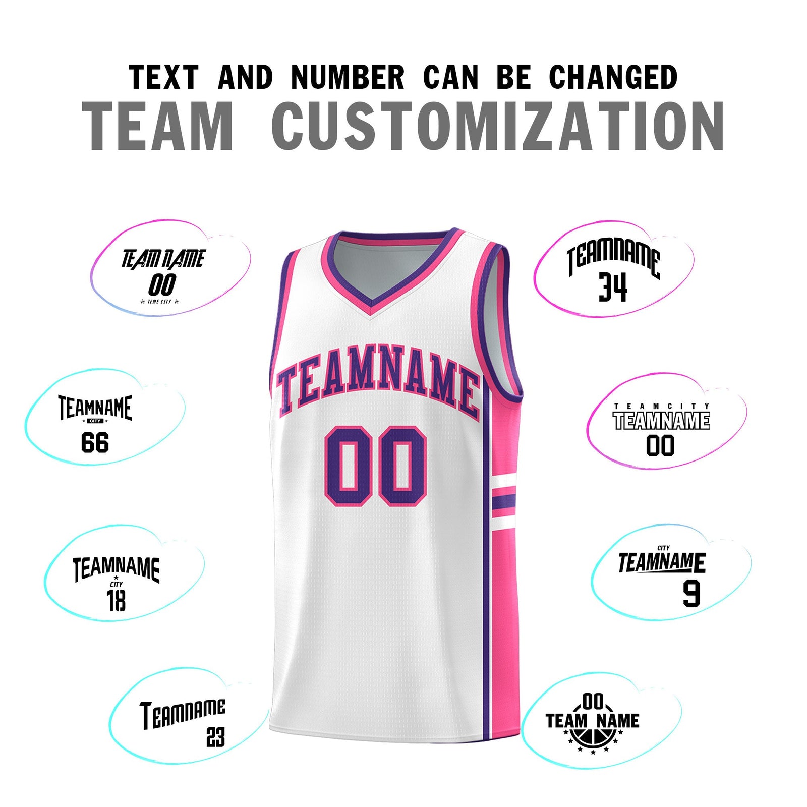 Custom Youth Basketball Jersey - White Pink Personalized Varsity Two-Tone Uniform