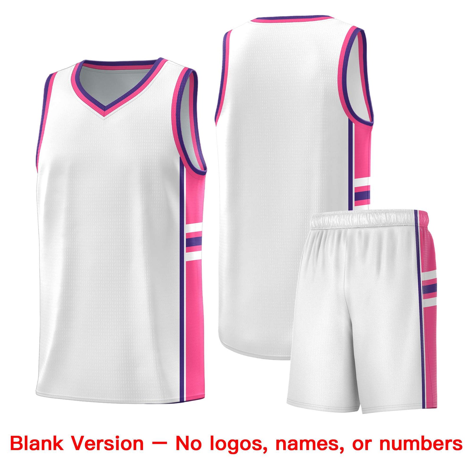 Custom Youth Basketball Jersey - White Pink Personalized Varsity Two-Tone Uniform