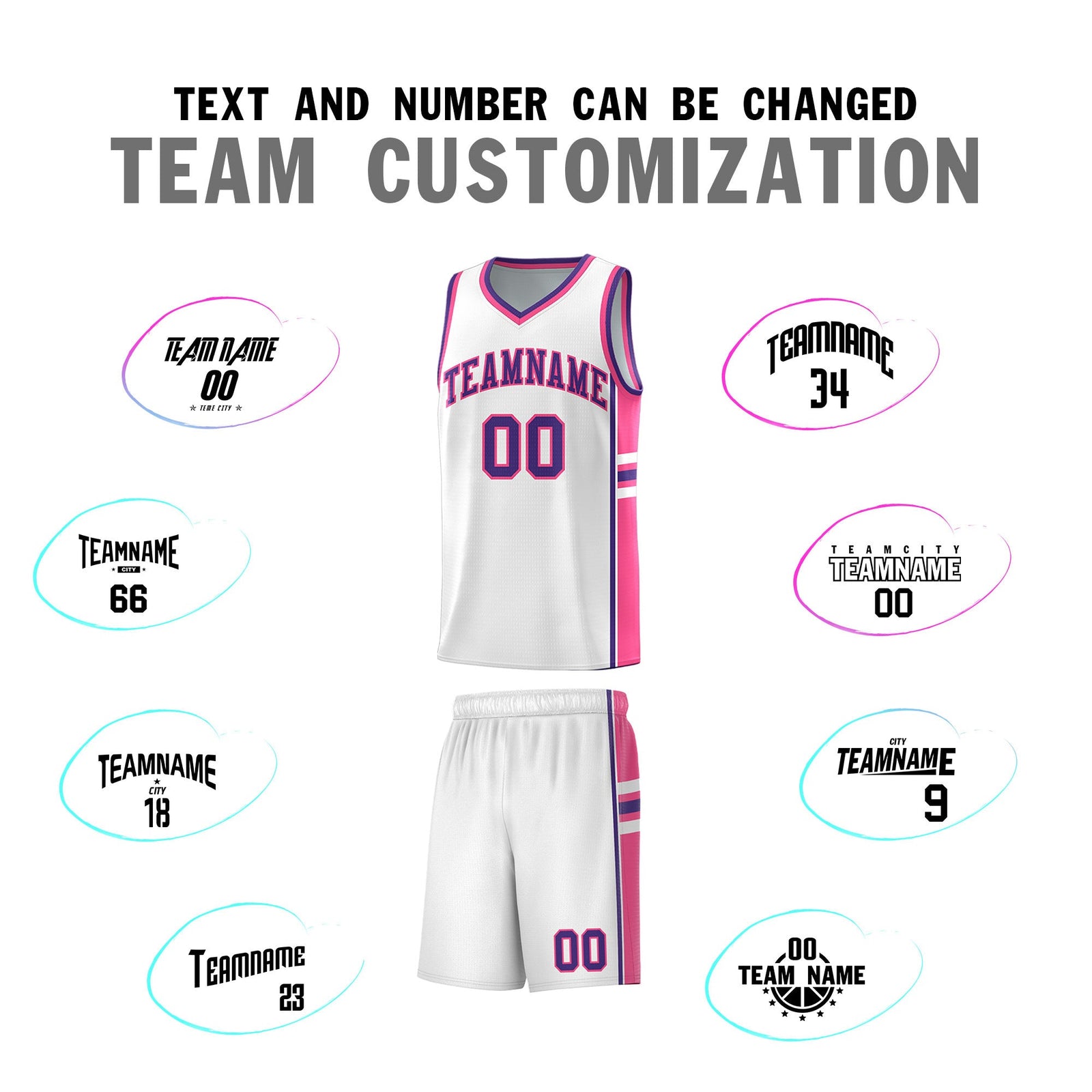 Custom Youth Basketball Jersey - White Pink Personalized Varsity Two-Tone Uniform