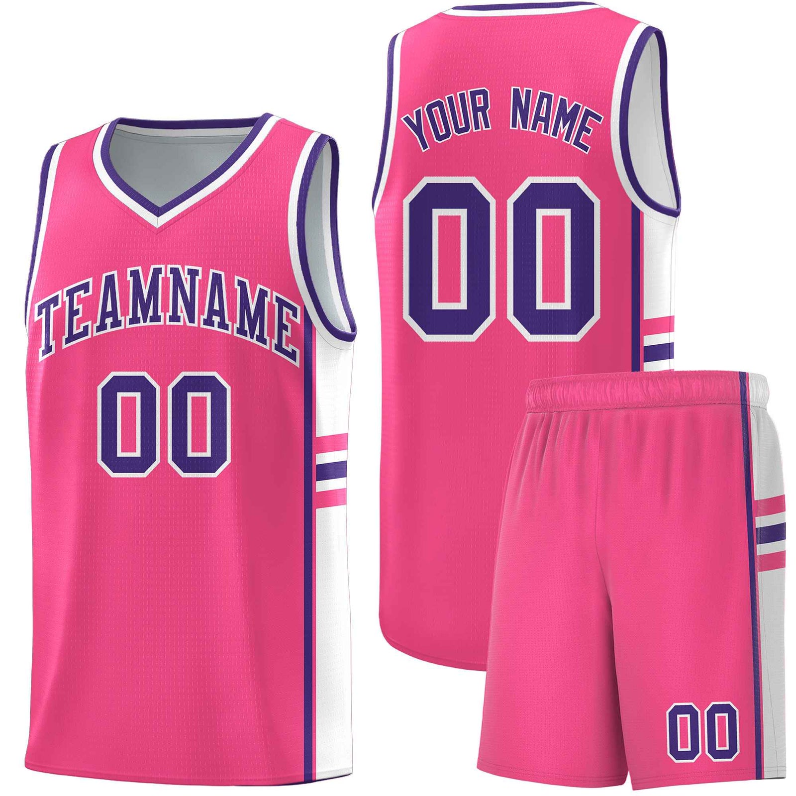 Custom Youth Basketball Jersey - Pink White Two-Tone Varsity Jersey Set