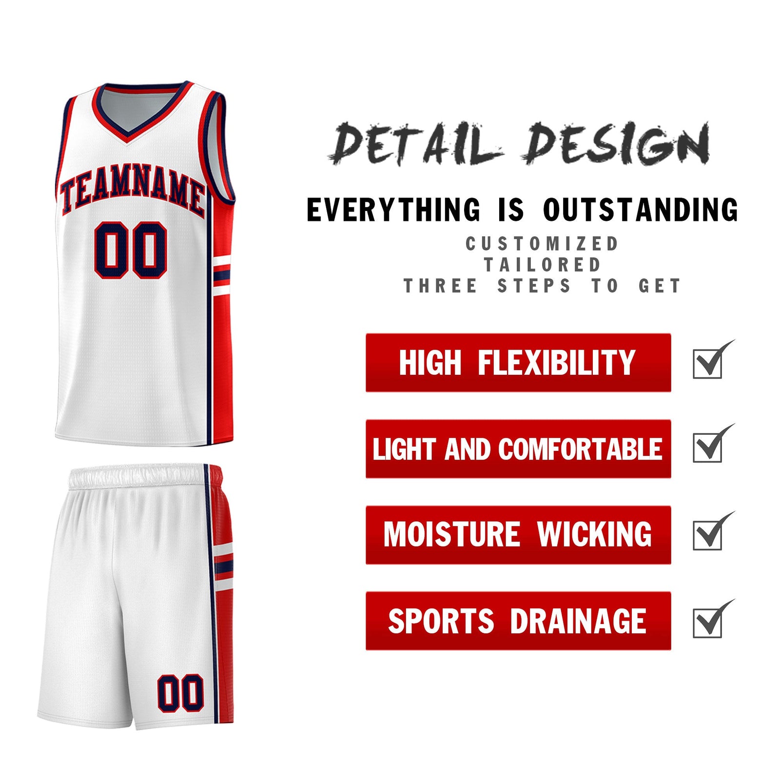 Custom Youth Basketball Jersey - White Red Personalized Varsity Two-Tone Uniform