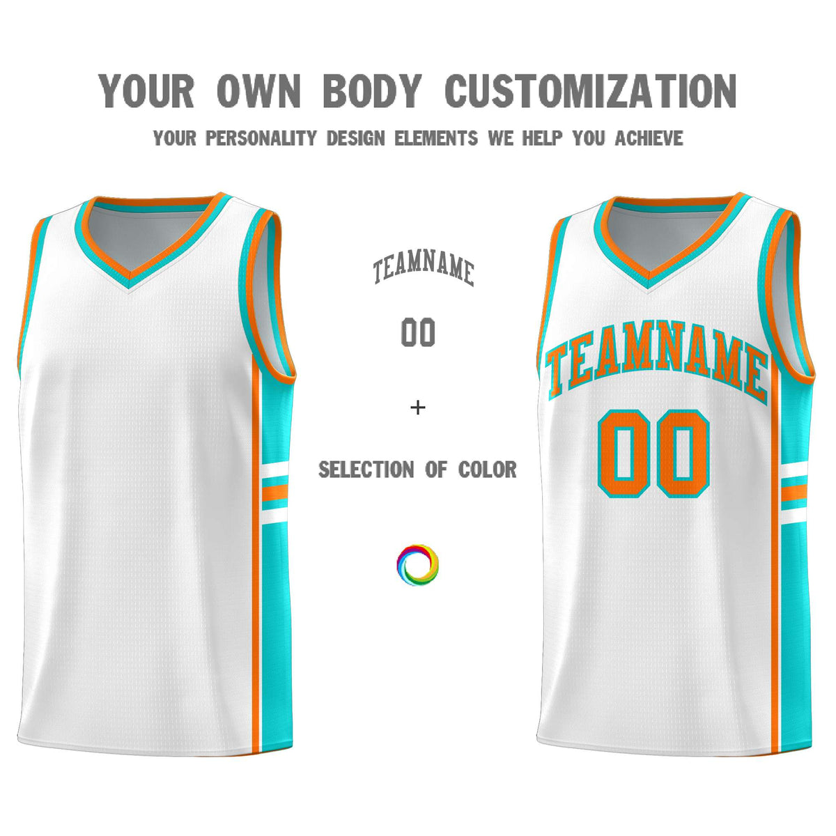Custom Youth Basketball Jersey - White Aqua Personalized Varsity Two-Tone Uniform
