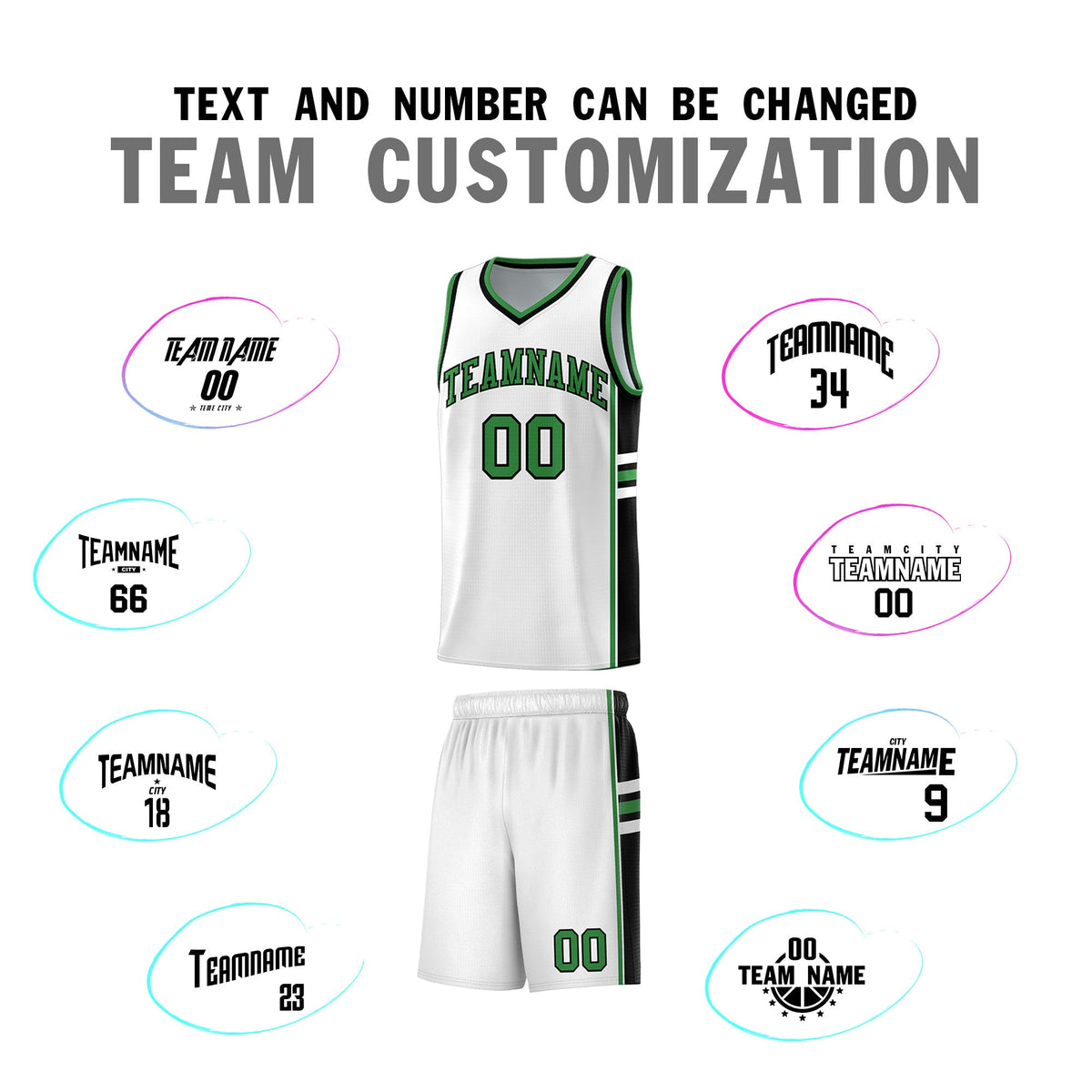 Custom Youth Basketball Jersey - White Kelly Green Two-Tone Varsity Jersey Set