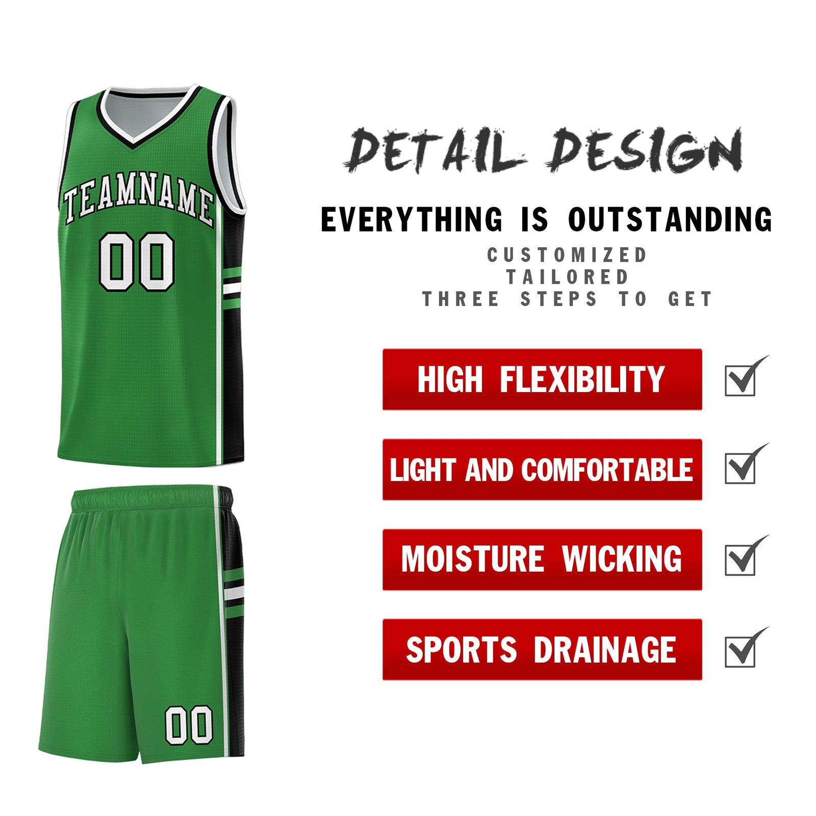 Custom Youth Basketball Jersey - Kelly Green Black Two-Tone Varsity Jersey Set
