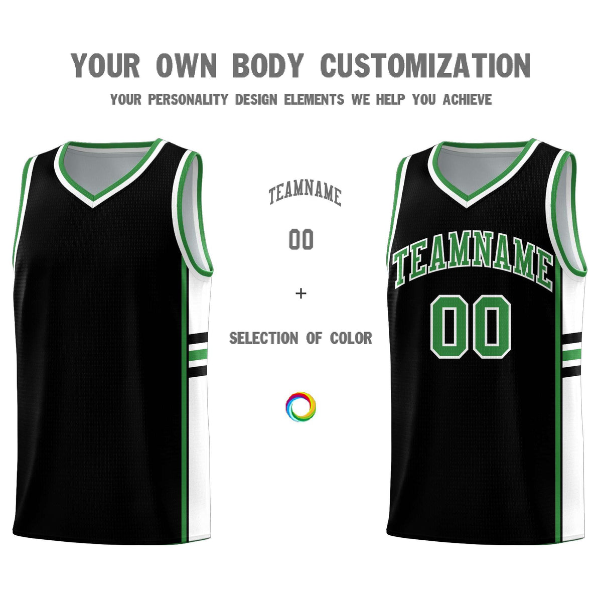 Custom Youth Basketball Jersey - Black Kelly Green Two-Tone Classic Varsity Uniform