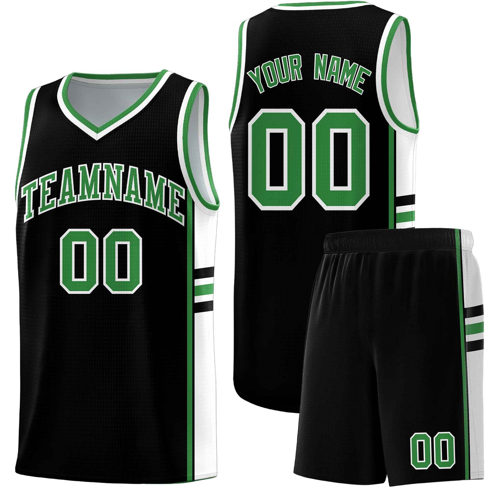 Custom Youth Basketball Jersey - Black Kelly Green Two-Tone Classic Varsity Uniform