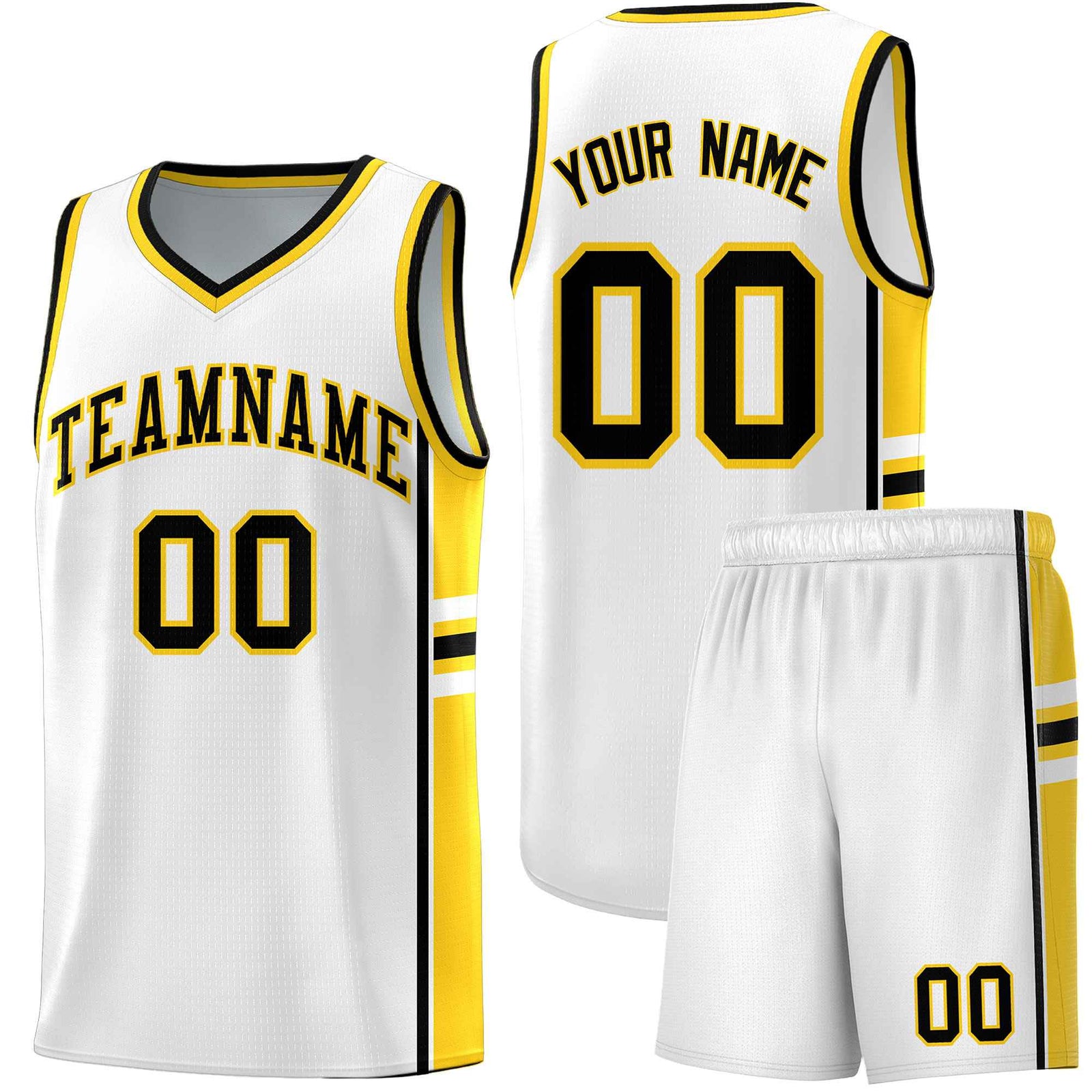 Custom Youth Basketball Jersey - White Gold Personalized Varsity Two-Tone Uniform