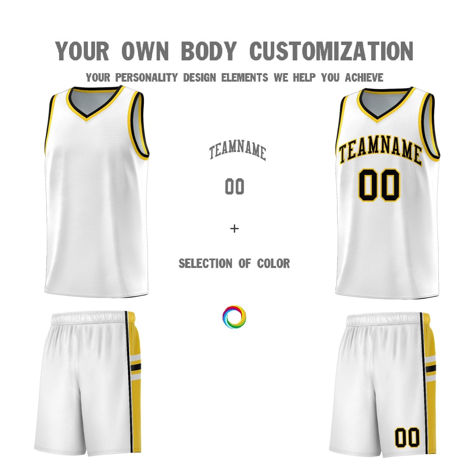 Custom Youth Basketball Jersey - White Gold Personalized Varsity Two-Tone Uniform