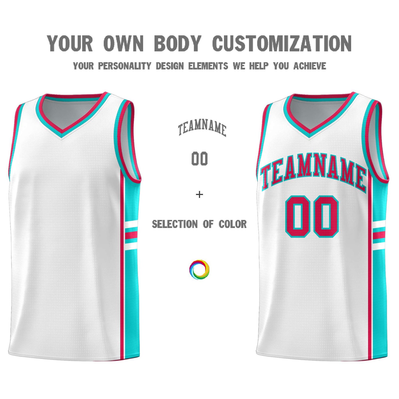 Custom Youth Basketball Jersey - White Aqua Personalized Varsity Two-Tone Uniform