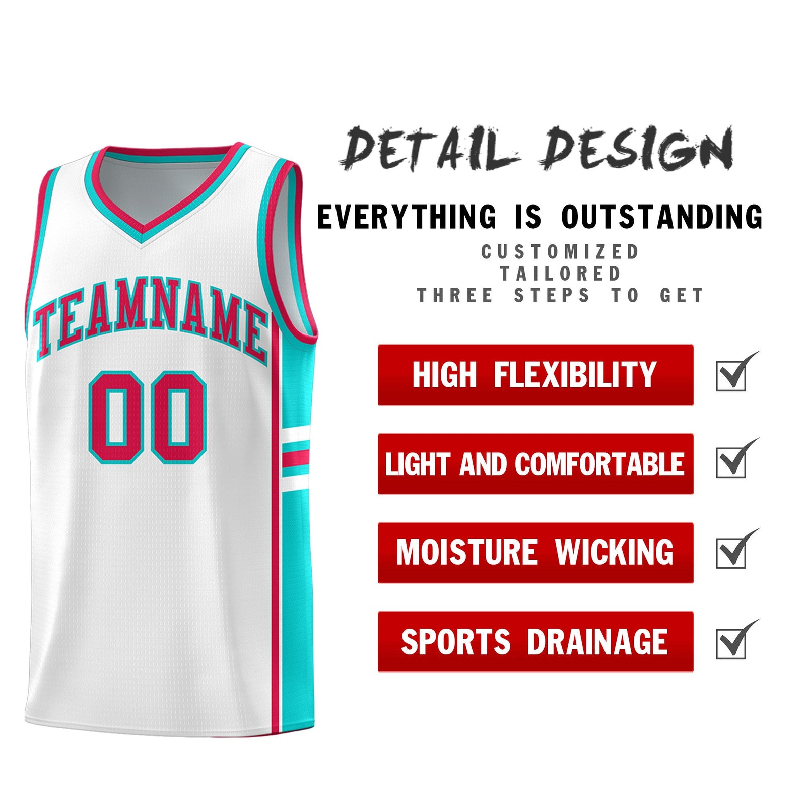 Custom Youth Basketball Jersey - White Aqua Personalized Varsity Two-Tone Uniform