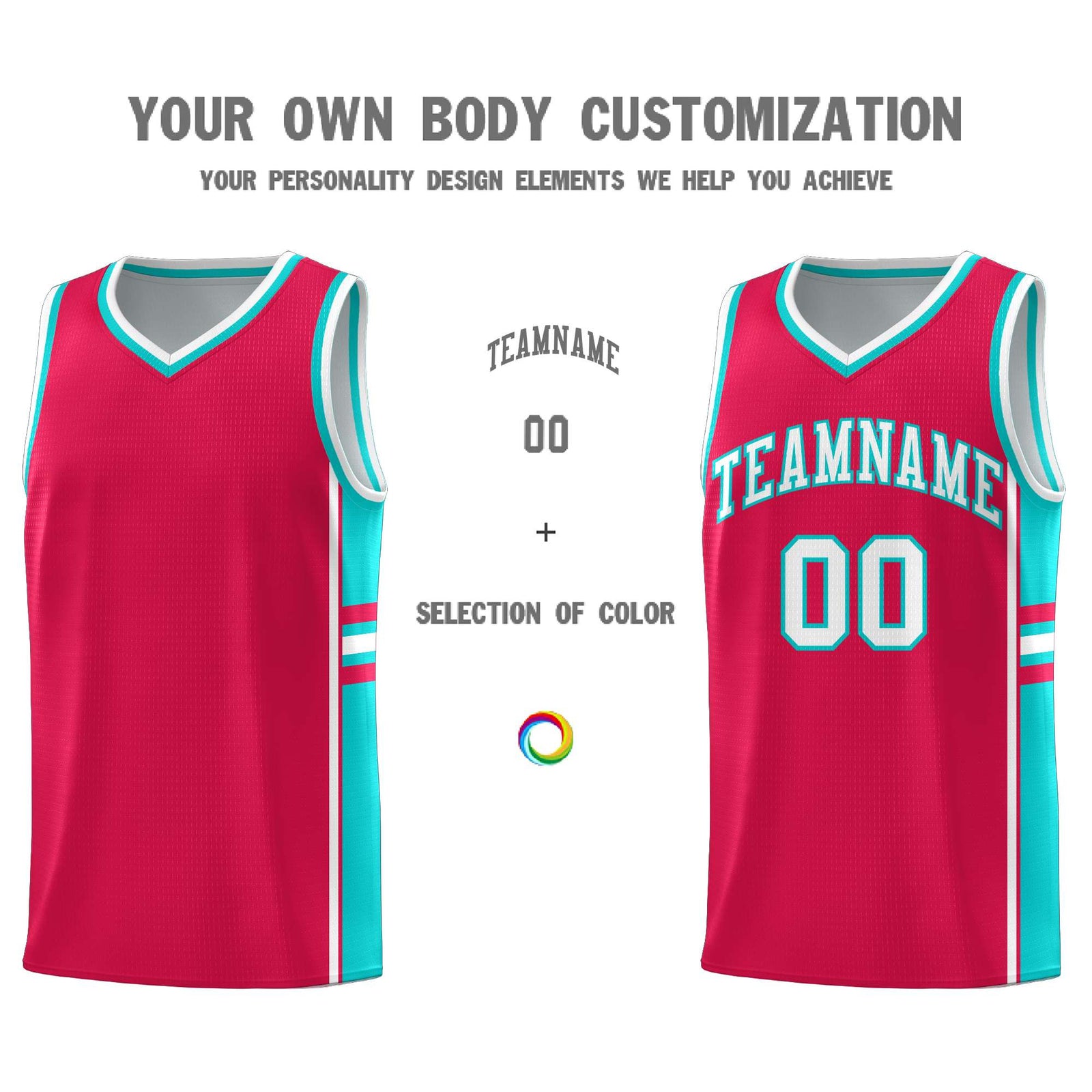 Custom Youth Basketball Jersey - Red Aqua Two-Tone Varsity Jersey Set