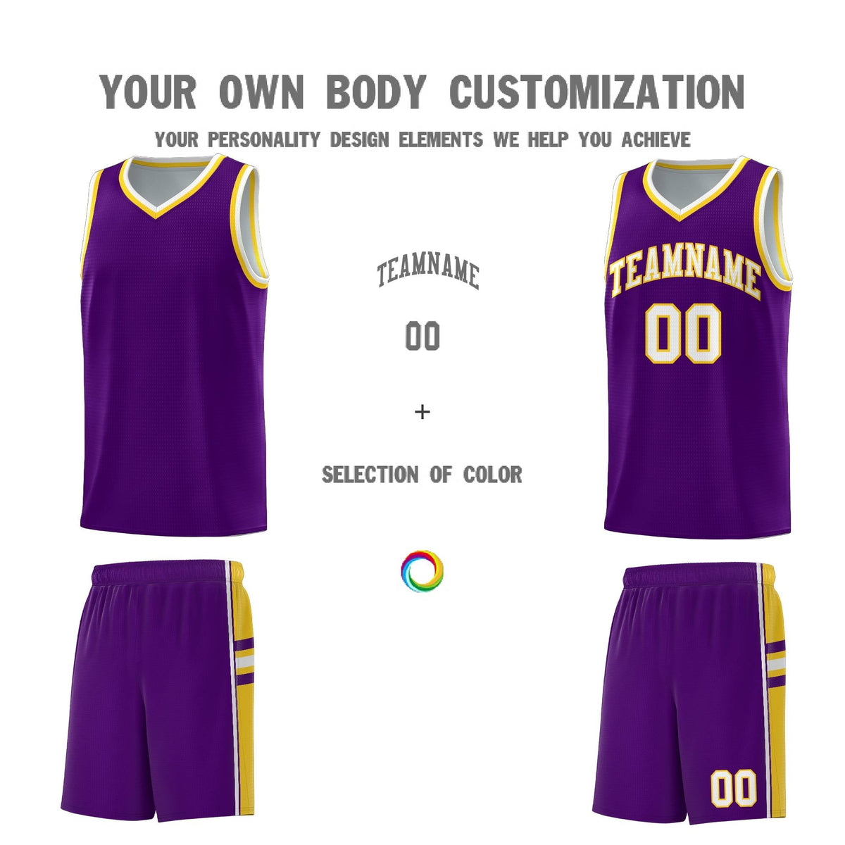 Custom Youth Basketball Jersey - Purple Gold Two-Tone Varsity Jersey Set