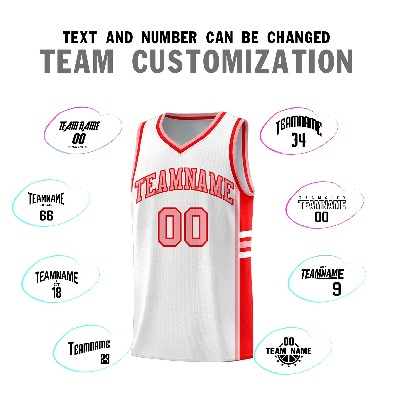 Custom Youth Basketball Jersey - White Light Red Personalized Varsity Two-Tone Uniform