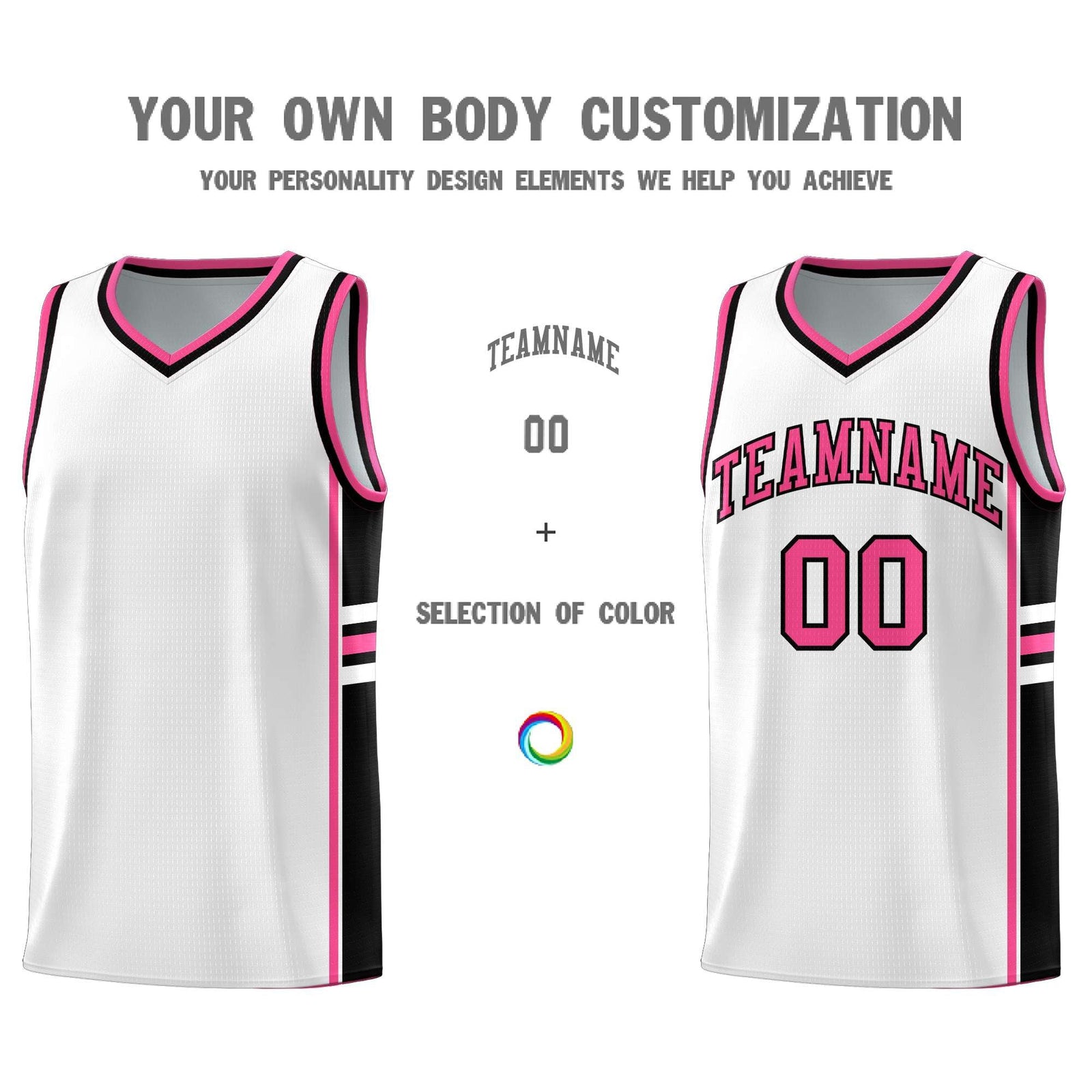 Custom Youth Basketball Jersey - White Pink Personalized Varsity Two-Tone Uniform