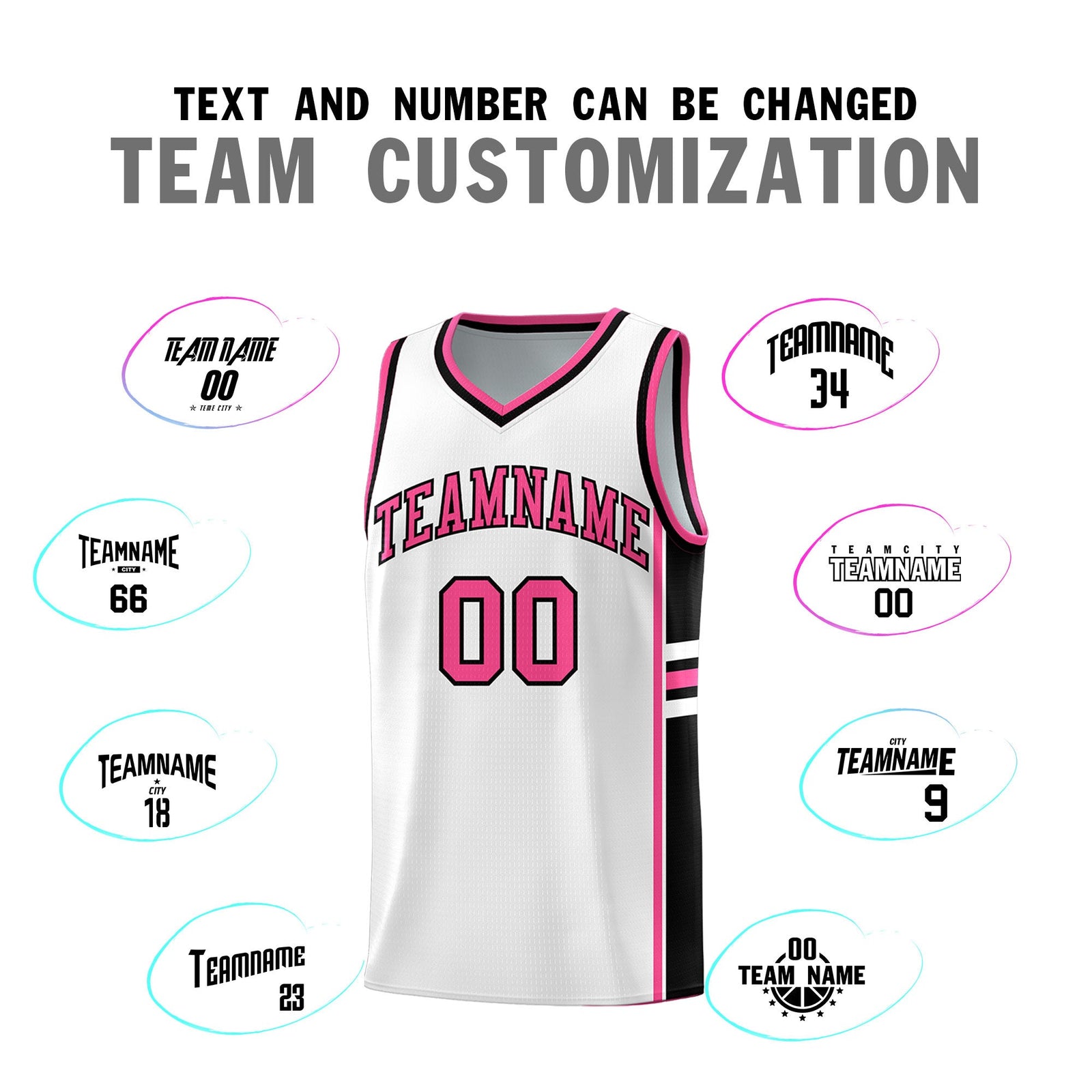Custom Youth Basketball Jersey - White Pink Personalized Varsity Two-Tone Uniform