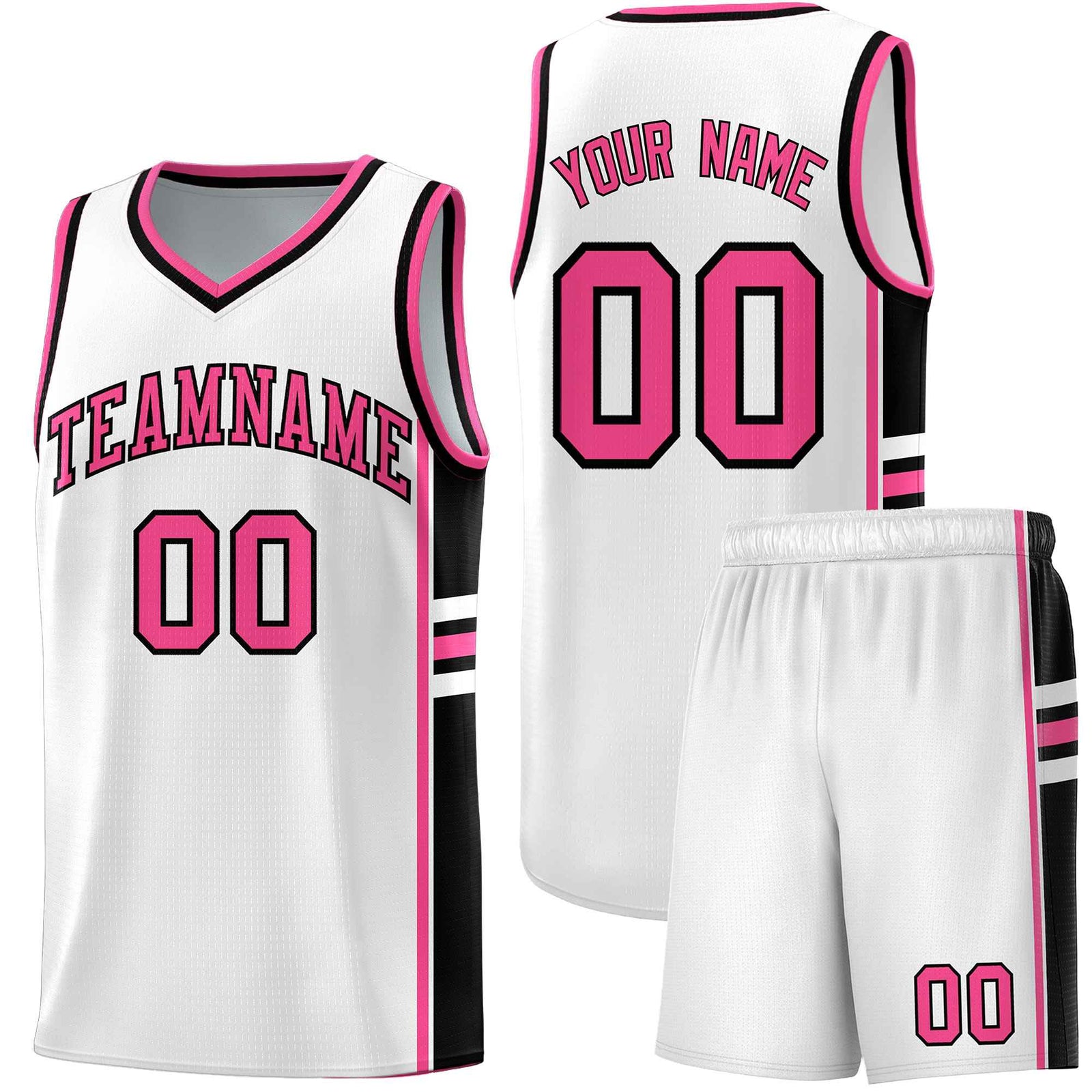 Custom Youth Basketball Jersey - White Pink Personalized Varsity Two-Tone Uniform