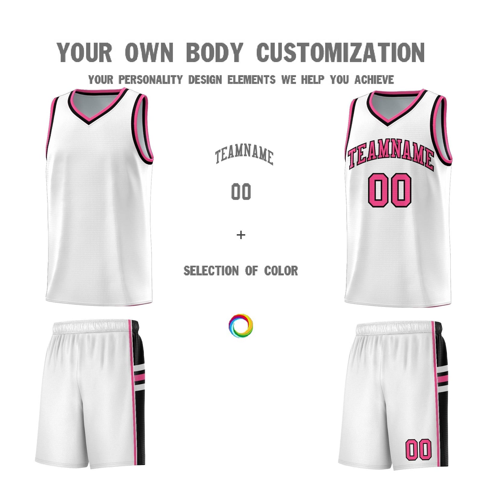 Custom Youth Basketball Jersey - White Pink Personalized Varsity Two-Tone Uniform