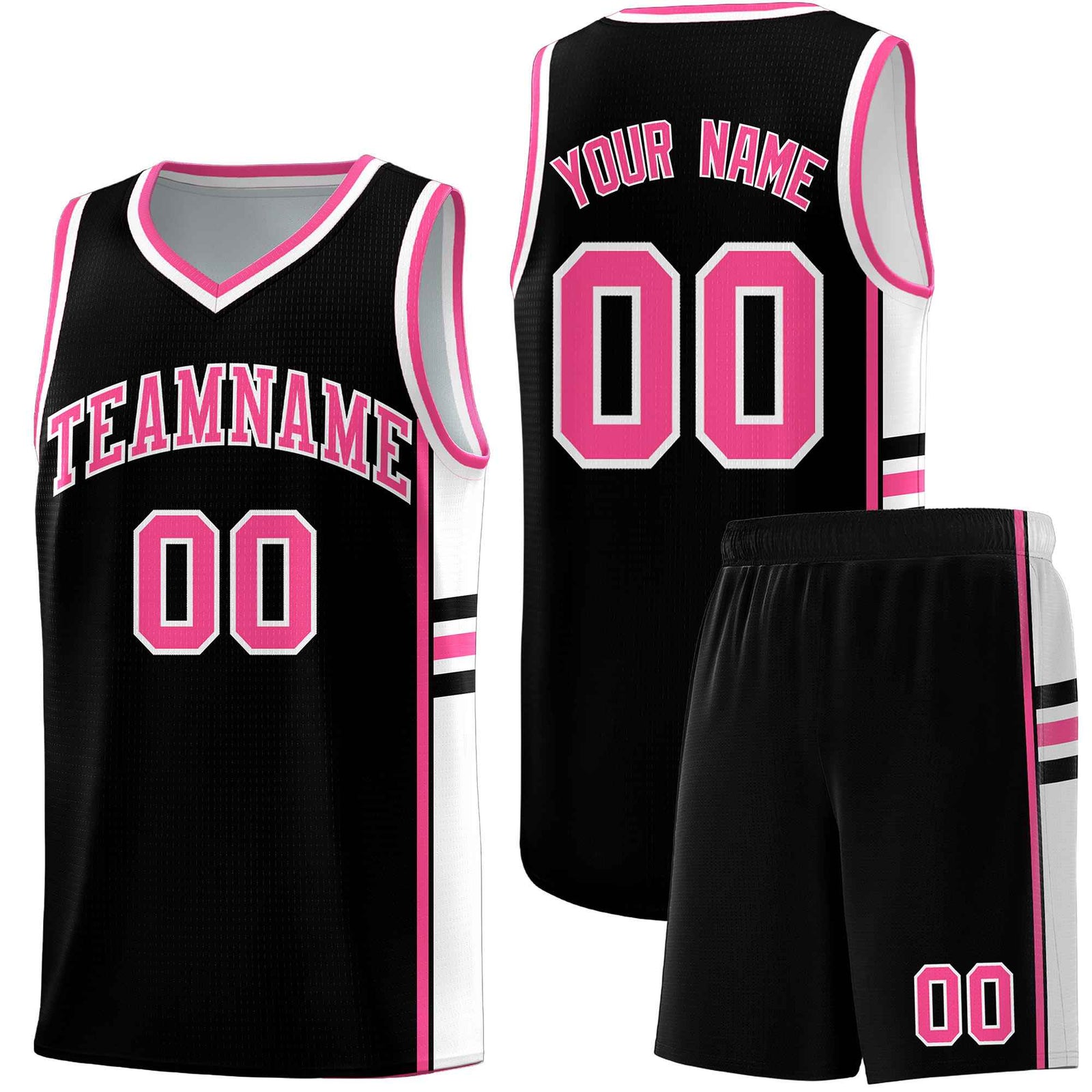 Custom Youth Basketball Jersey - Black Pink Two-Tone Classic Varsity Uniform