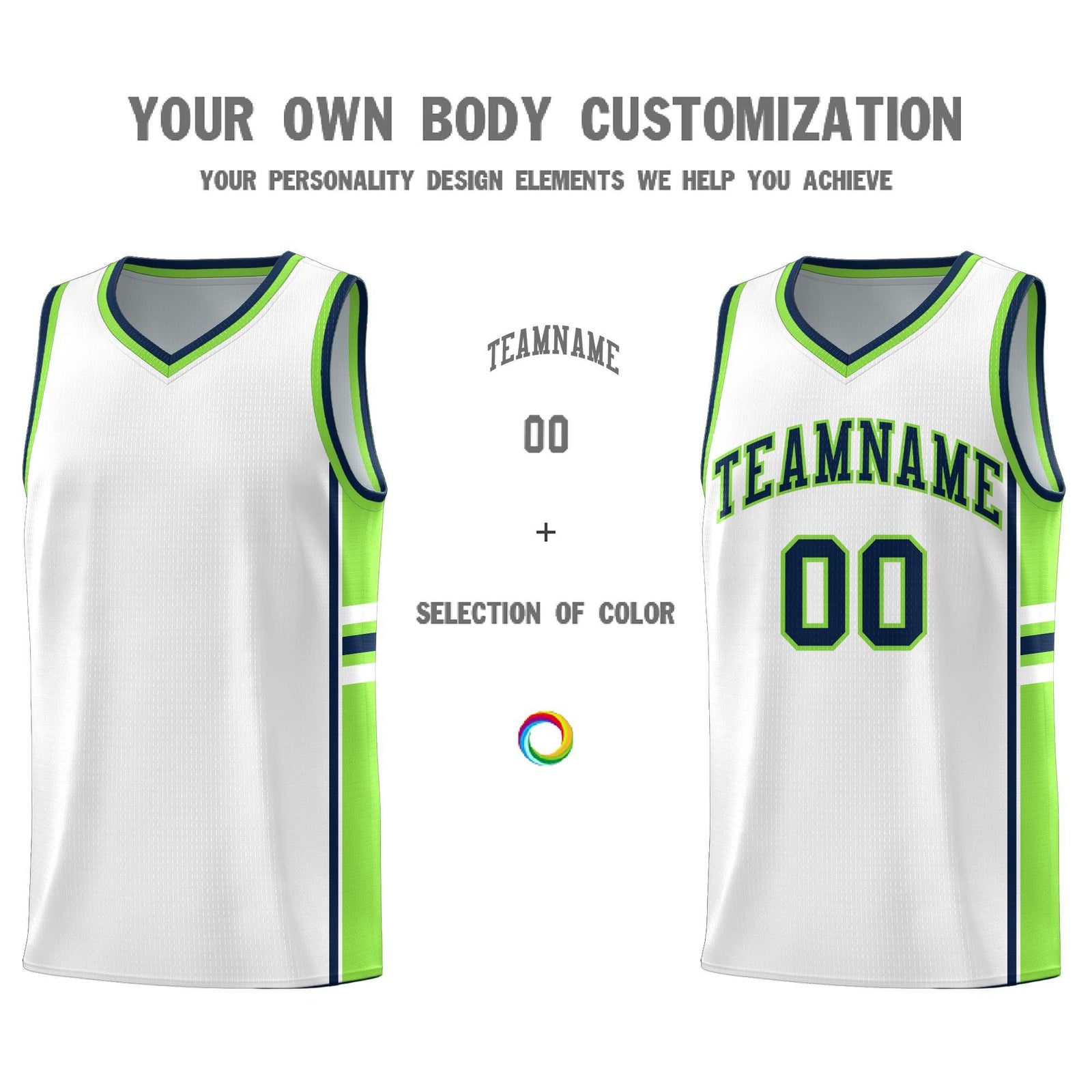 Custom Youth Basketball Jersey - White Fluorescent Green Two-Tone Varsity Jersey Set