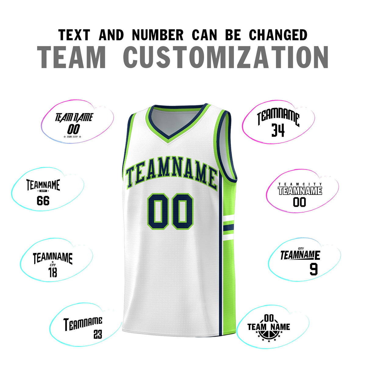 Custom Youth Basketball Jersey - White Fluorescent Green Two-Tone Varsity Jersey Set