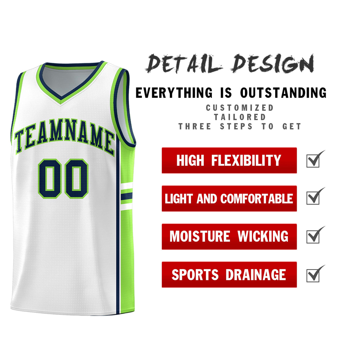 Custom Youth Basketball Jersey - White Fluorescent Green Two-Tone Varsity Jersey Set